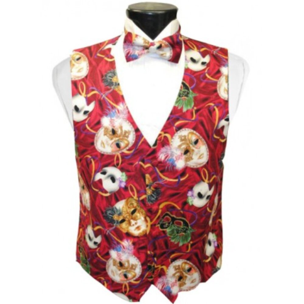 Mardi Gras Phantom Mask Vest and Bow Tie Set